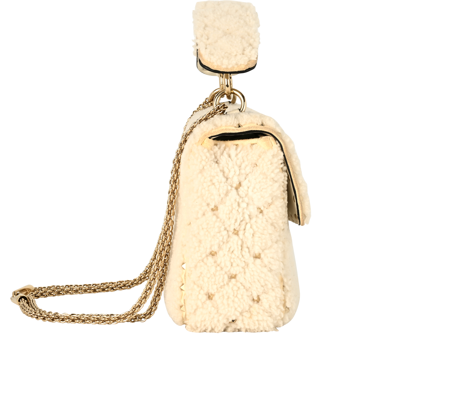 Medium Rockstud Spike, &pound;595, Handbags, Cream, Leather/Shearling, Side view